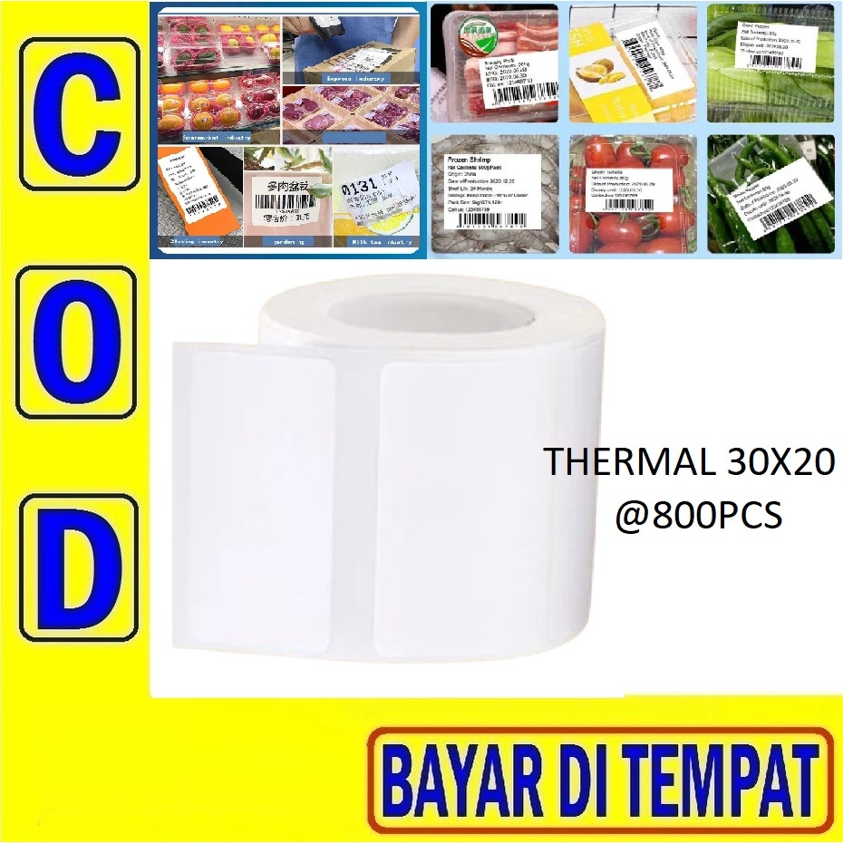 

KOM 15M KERTAS THERMAL 30X20 ISI 800PCS Label Thermal 30X20Mm (1 Line) Kertas Sticker Receipt Printer Barcode Isi 800