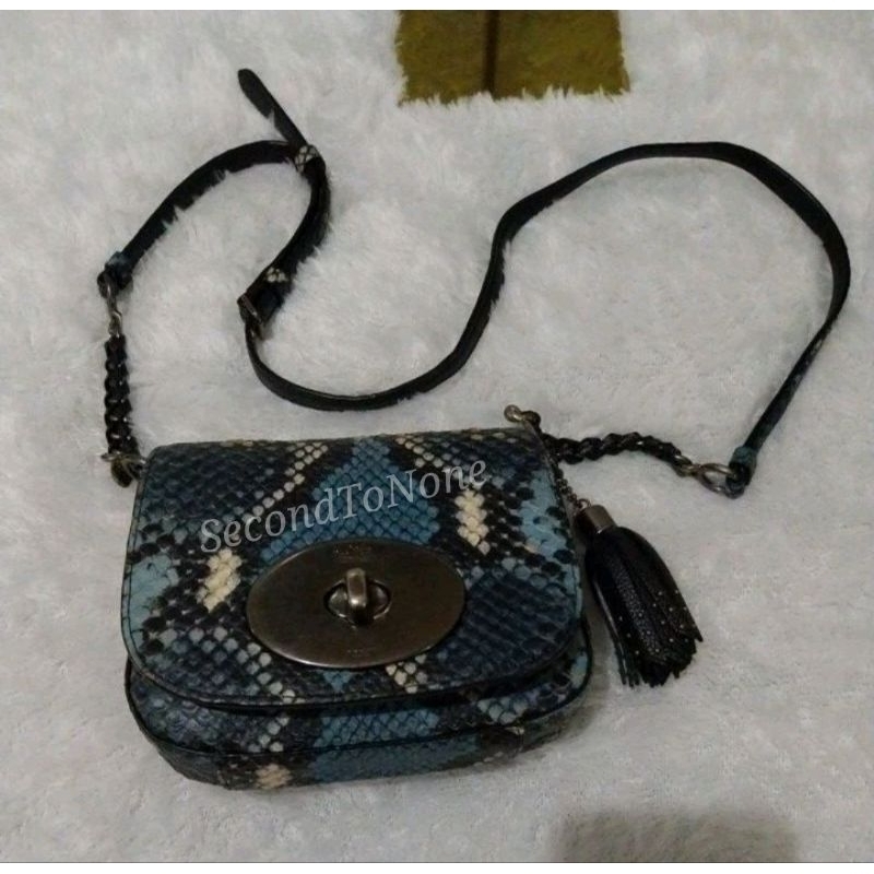 SALE RUNGKAT: Tas Bag Preloved Coach Sling Snake Skin Warna Biru Hitam