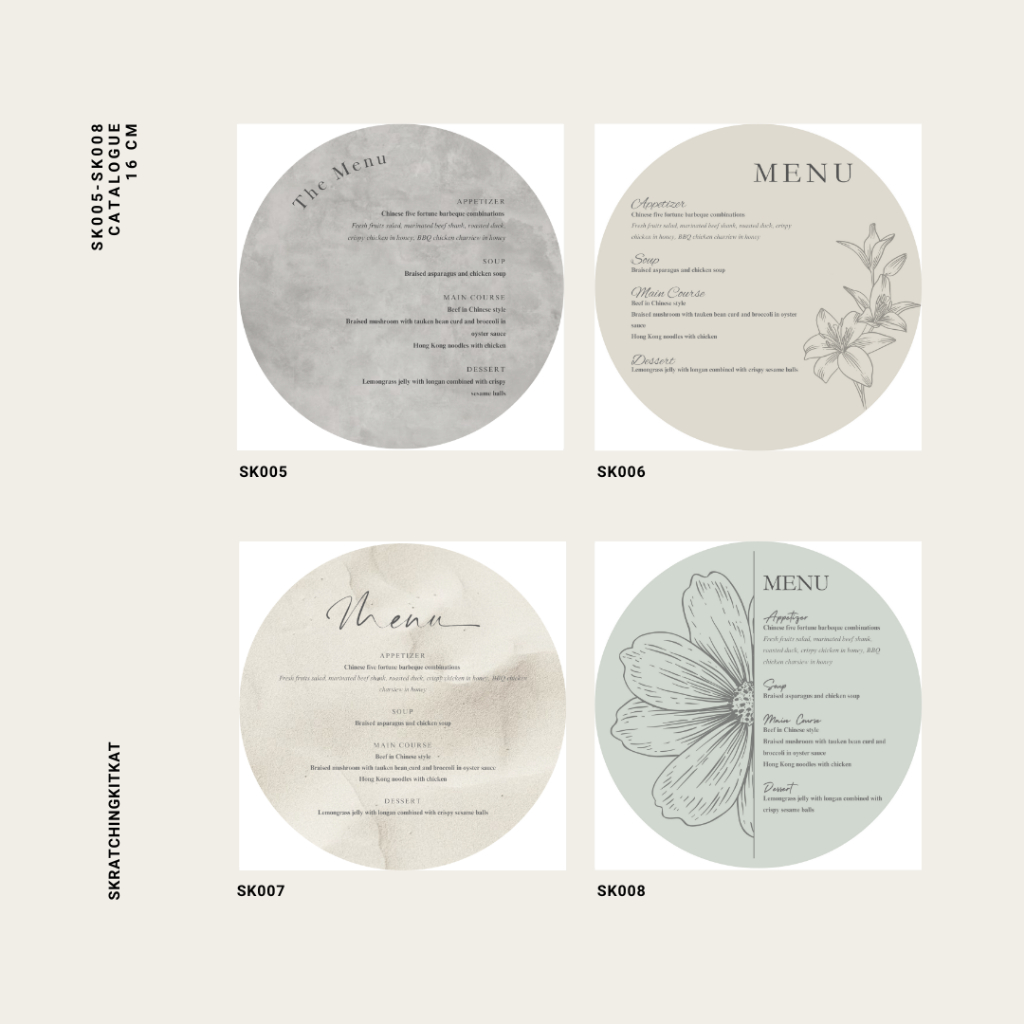 

SK005-SK008 | Menu Card Birthday / Wedding / Engagement / Tingjing / Akad / Lamaran / Event (Stationary)