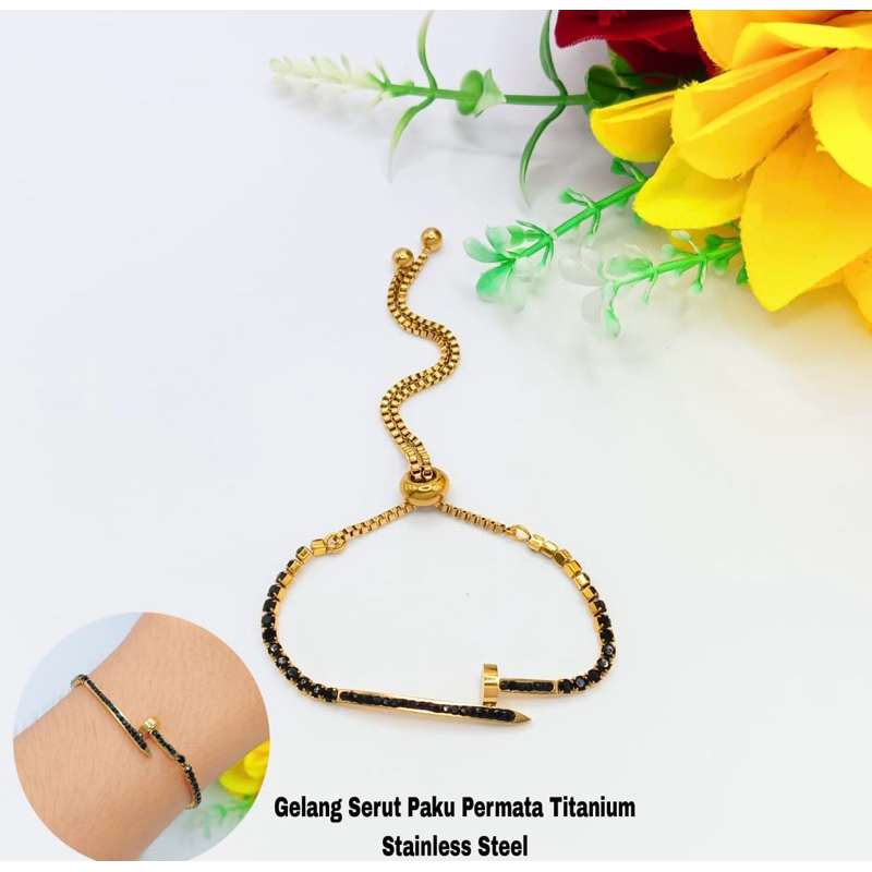 Gelang serut paku permata titanium fashion wanita