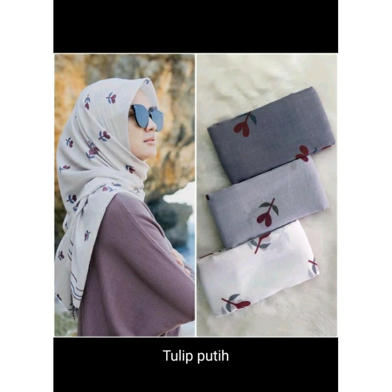 HIJAB SEGI EMPAT||MOTIF BUNGA TULIP TERMURAH