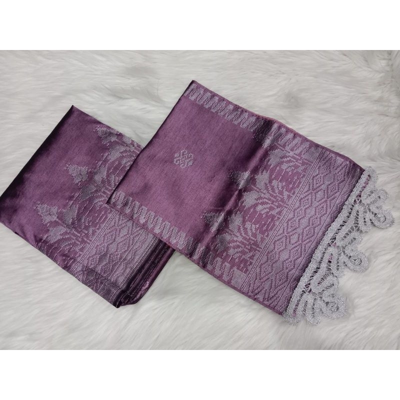 Songket silungkang warna lilac silver songket padang