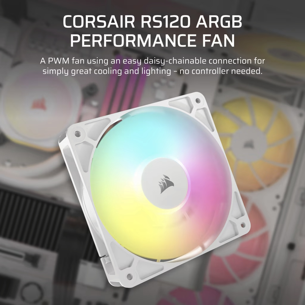 CORSAIR RS120 ARGB WHITE SINGLE FAN PACK 120MM CASE FAN CASING
