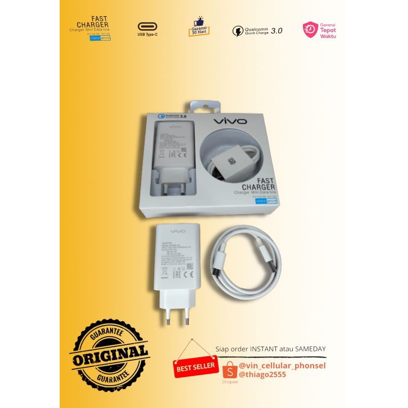 Charger Vivo Y33S Type C Casan Vivo Y22 Original Vivo Y36 Casan Vivo Y17S Y16 Casan type C Y30/Y30i/