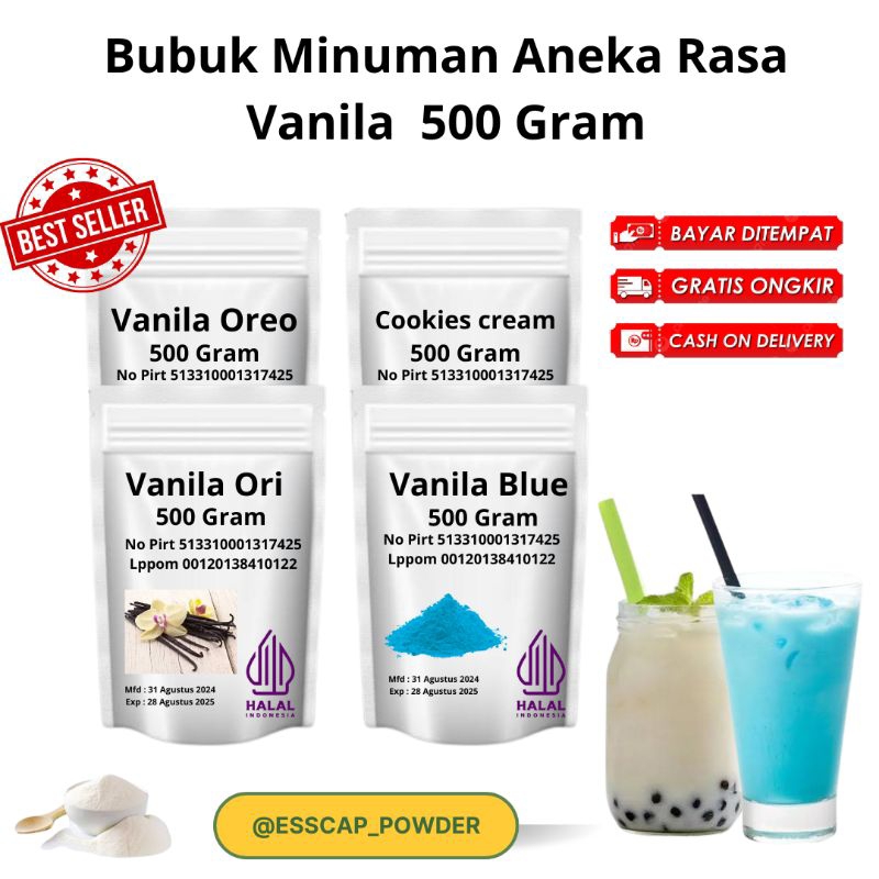 

Serbuk minuman Aneka Rasa Vanila 500 gram / Bubuk minuman Aneka Rasa / Minuman Instan / Minuman Boba / Drinks Powder