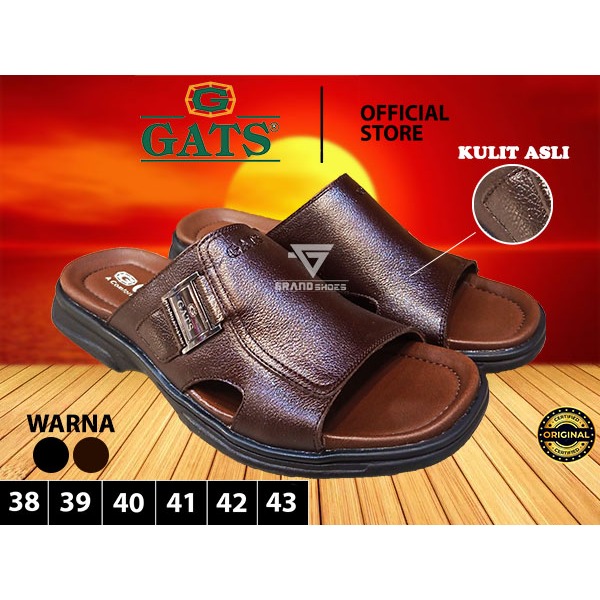Gats Sendal Sandal Kulit Asli Slide Slop Selop formil formal Kasual casual Laki laki pria original