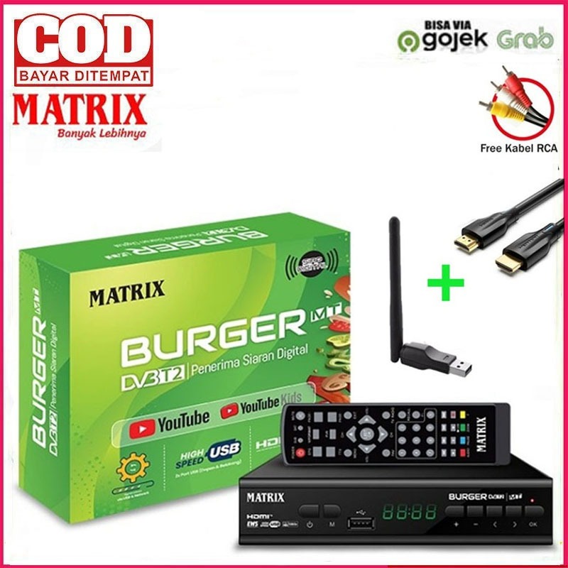 Set Top Box STB TV Digital DVBT2 Matrix Apple Burger Hijau DVB-T2