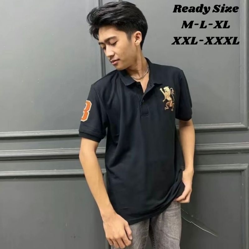 Kaos Polo Shirt Pria Kaos Kerah GIORDANO 3D LION Premium Black