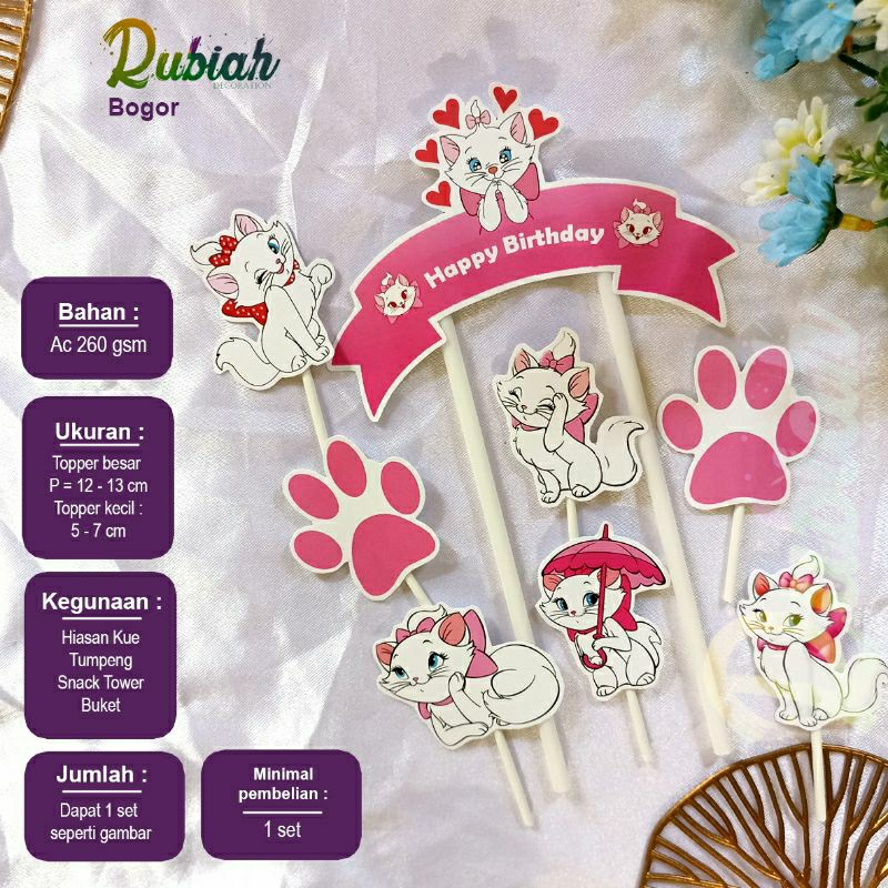 Topper cake plus kucing 1 set hiasan tusukan kue Tart Ulang Tahun Anak Marry cat