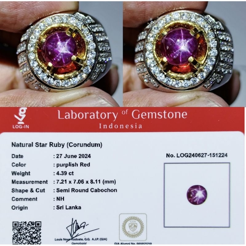 Cincin permata 4.39ct natural ruby star srilanka No heat NH