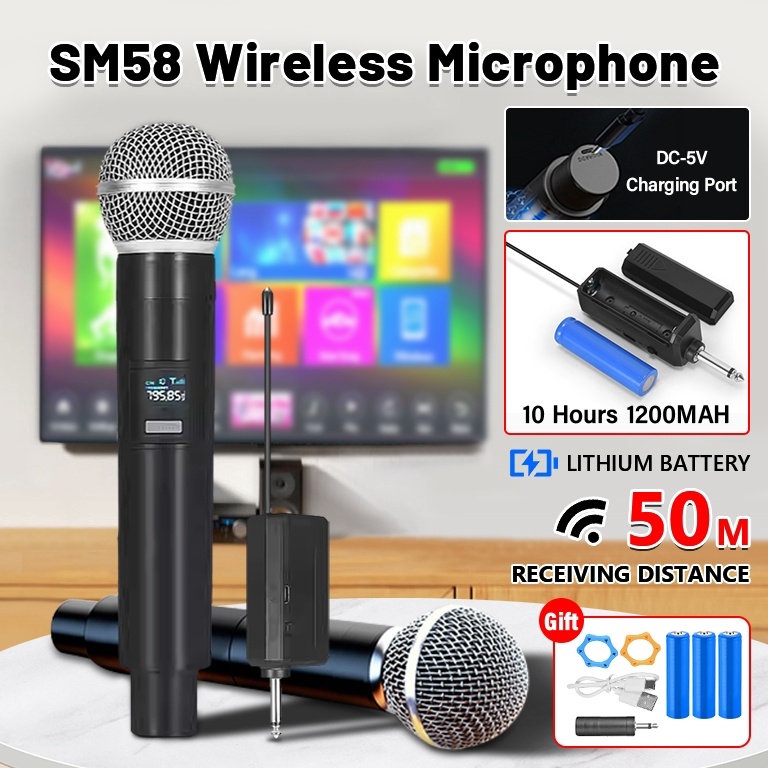 Bagus Banget mic karaoke tanpa kabel SM58 UHF Double Digital Mikrofon Nirkabel kualitas baik murah m