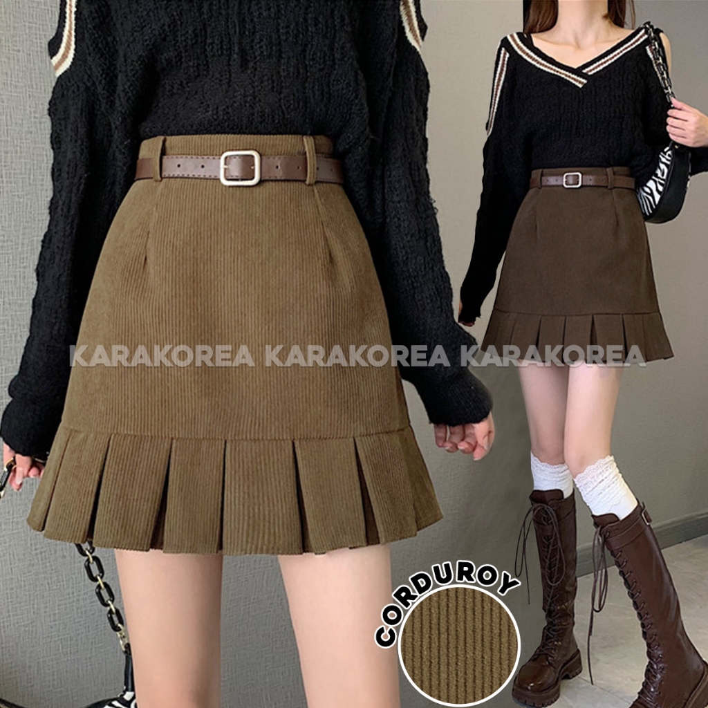 KARAKOREA 307 Corduroy Velvet Skirt Korean Women Skirt Rok Pendek Rok Bludru Rok Corduroy Wanita