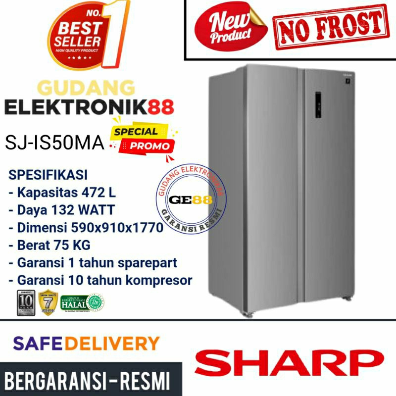 Kulkas Sharp 2 Pintu SJ-IS50MA-SL Kulkas Murah Promo Gratis Ongkir Khusus Syde By side