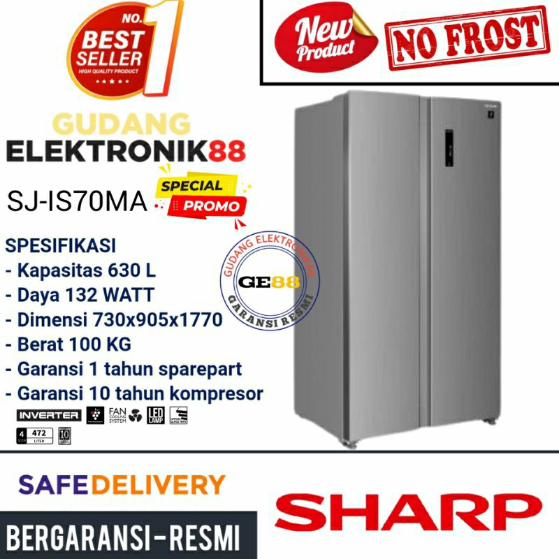 Kulkas Sharp 2 Pintu SJ-IS70PMA-DS Kulkas Murah Promo Gratis Ongkir Khusus Syde By side