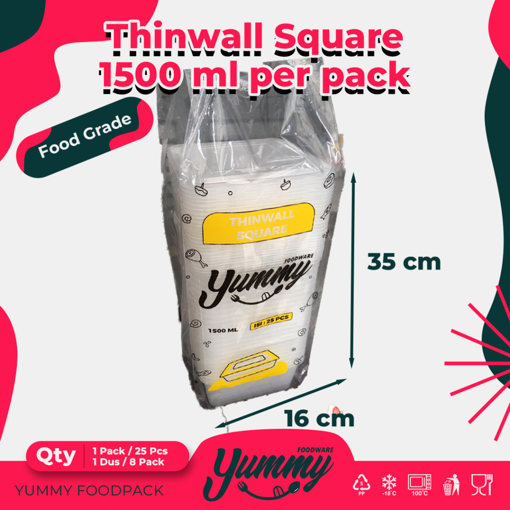 (1 Pack isi 25 pcs) Thinwall 1500ml persegi square bujur sangkar