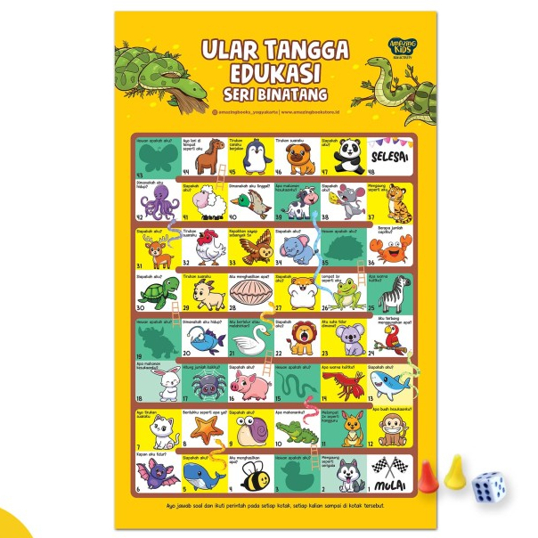 AMAZING Ular Tangga Edukasi Seri Binatang / Permainan Ular Tangga Set / Mainan Edukasi Anak - ATJ