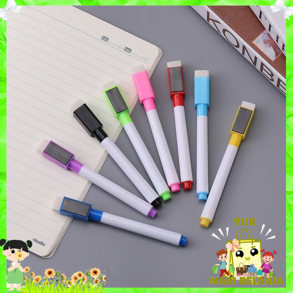 

YMB Spidol Papan Tulis Mini Magnet White Board Sepidol Kecil Mini Magnetik Warna Warni Penghapus Wipe And Clean Whiteboard Magnetic Marker Anak Anak Spidol 2 IN 1