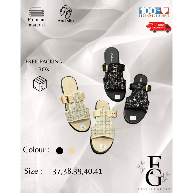 AMINAH DISCO Sandal Platform wanita tali gesper motif rajut Trendy flat shoes