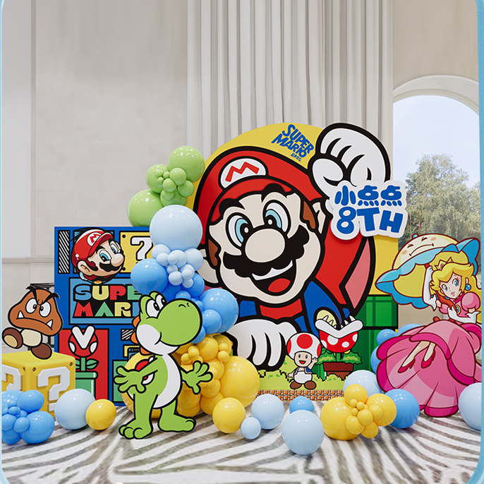 PAKET DEKORASI SUPER MARIO BROS BACKDROP / STANDING KARAKTER ULANG TAHUN ANAK / PAKET DEKORASI ULANG