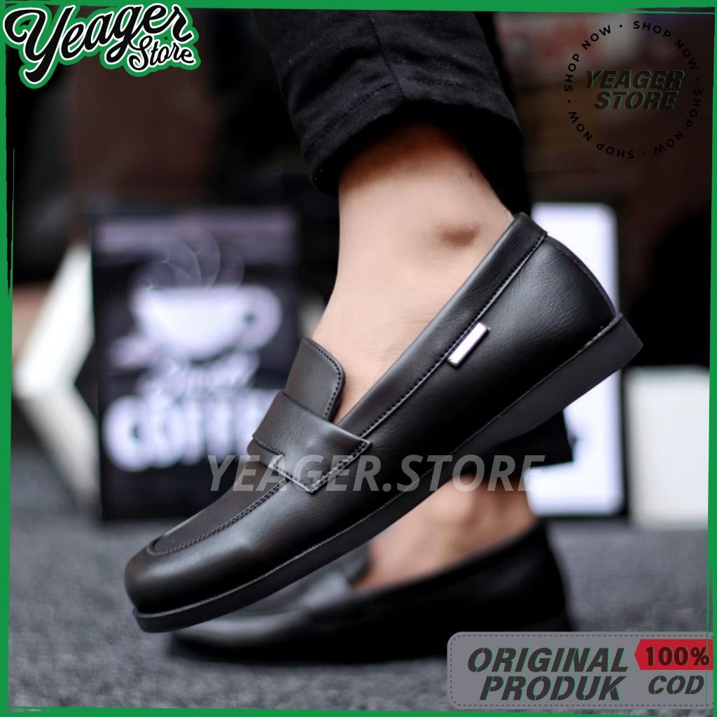 YEAGER - Sepatu Formal Pria KVN All Black Series Sepatu Pantofel Silp On