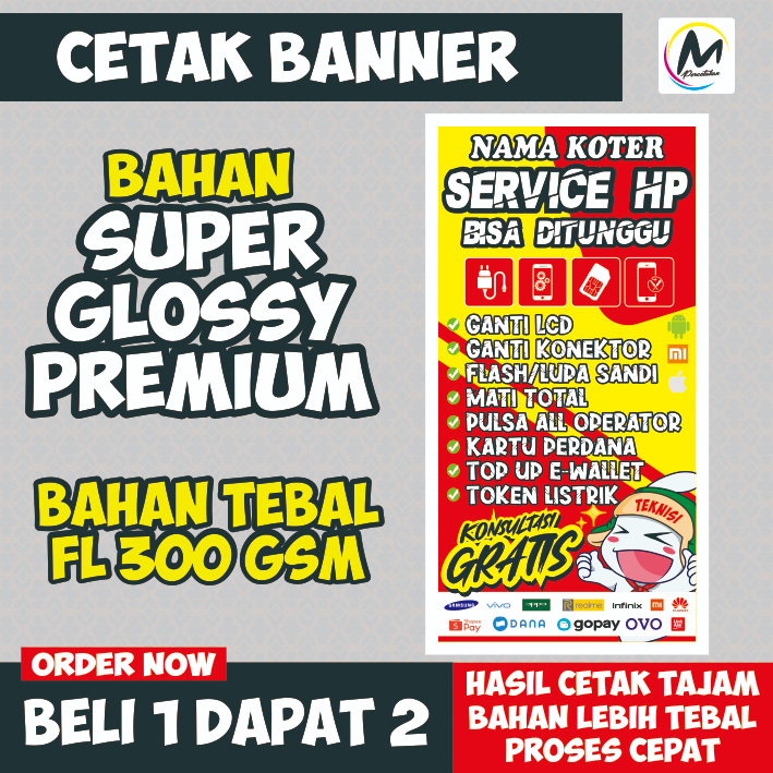 Banner / Spanduk konter servis - ukuran 50x100