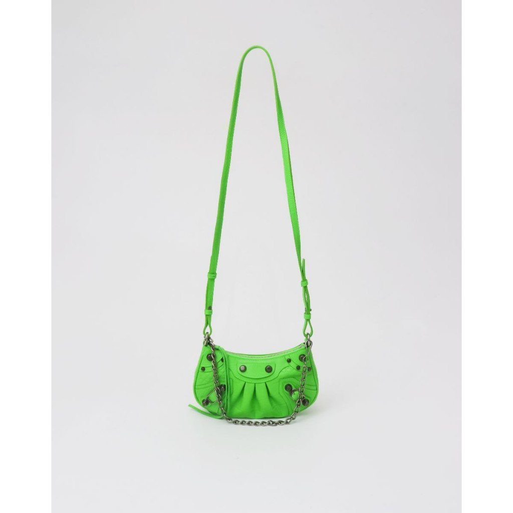 Tas Wanita Blcg Le Cagole Mini Purse with Chain Croco Embossed Acid Green Original