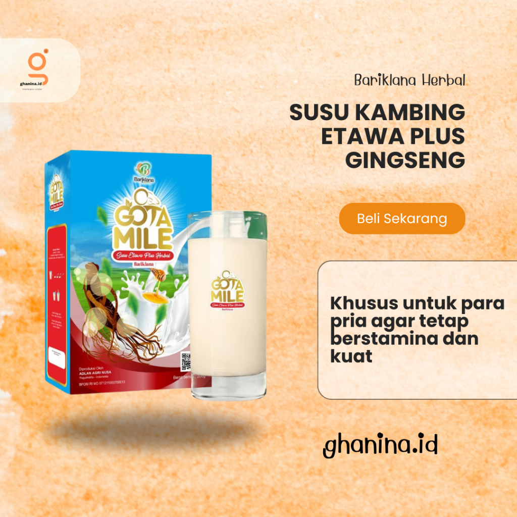 

GOTAMILE SUSU KAMBING ETAWA Plus Madu dan Gingseng Untuk Kesehatan Pria (HABISKAN STOK)