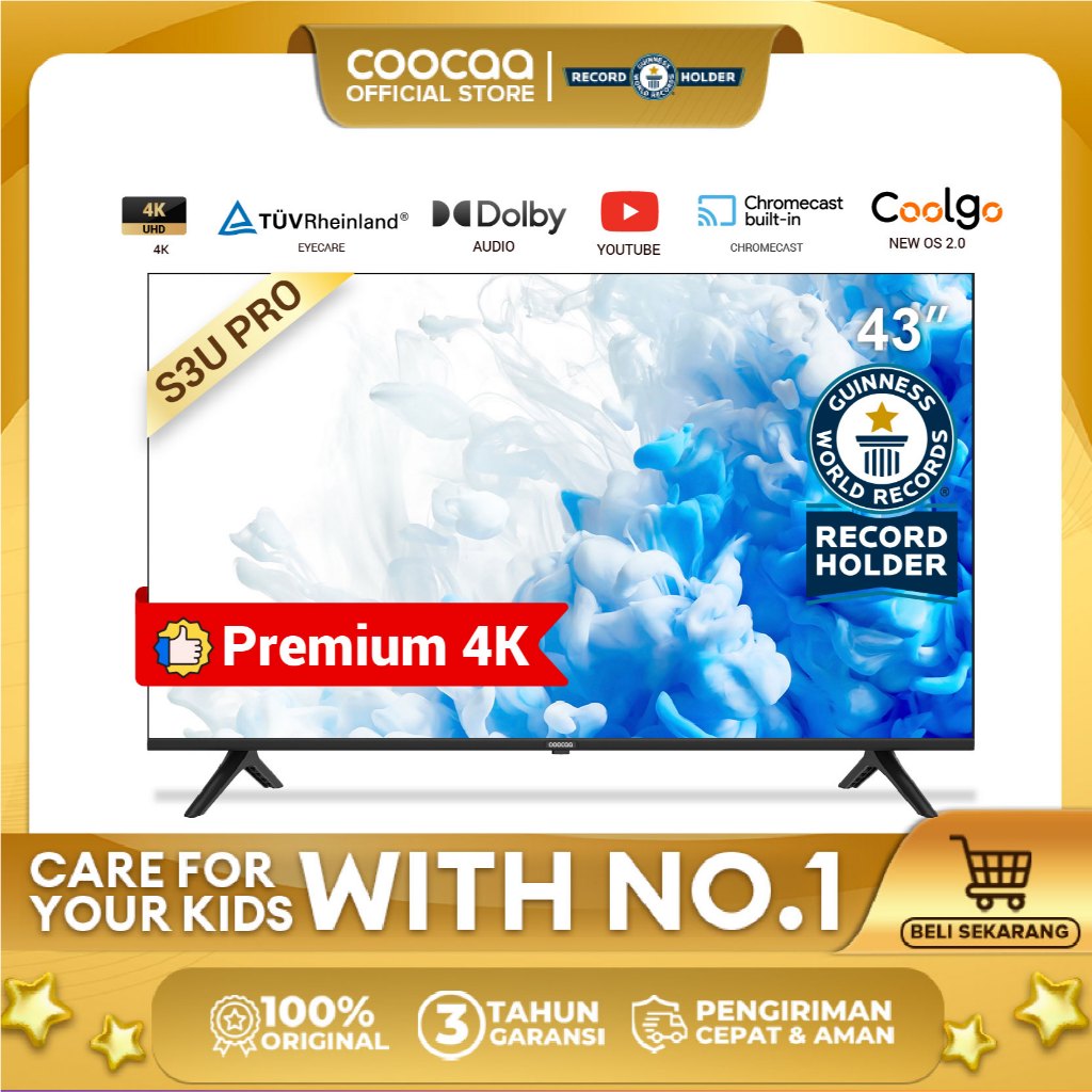 COOCAA 43 inch Smart TV - Digital TV - 4K - UHD - Dolby Audio - Youtube - Mirroring - Boundless -Bro