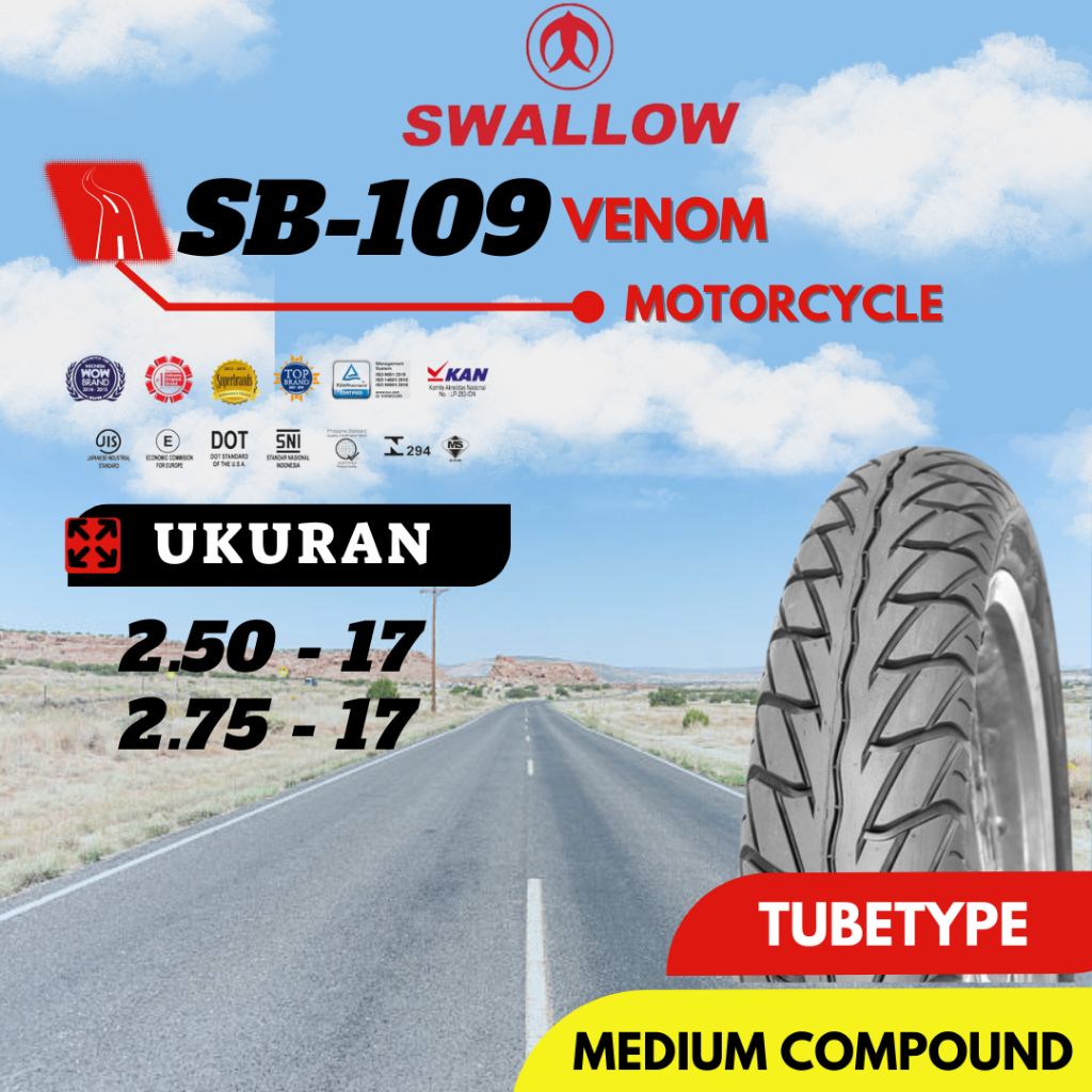BAN LUAR SEPEDA MOTOR SWALLOW SB-109 Venom 250 275 Ring 17 Tubetype