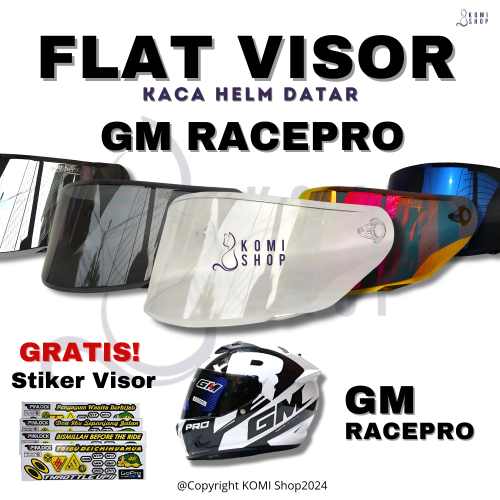 Kaca Helm GM RACEPRO  Free Stiker Visor Handarb Full Face Kaca Helm Datar Handarb GM RACE PRO