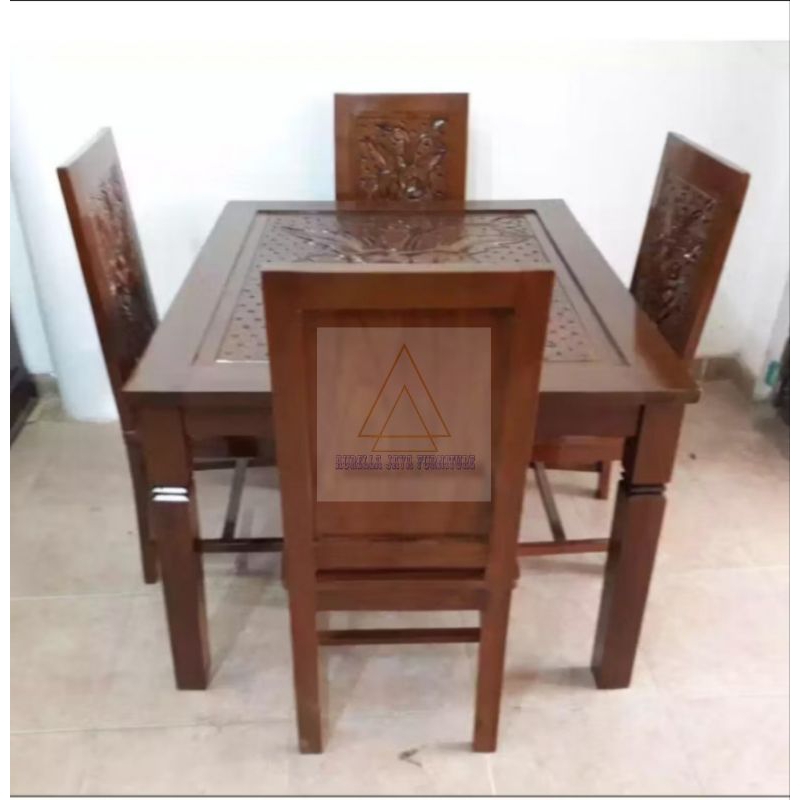 meja makan minimalis k4 / meja makan minimalis ukir jepara / meja makan minimalis kayu jati jepara