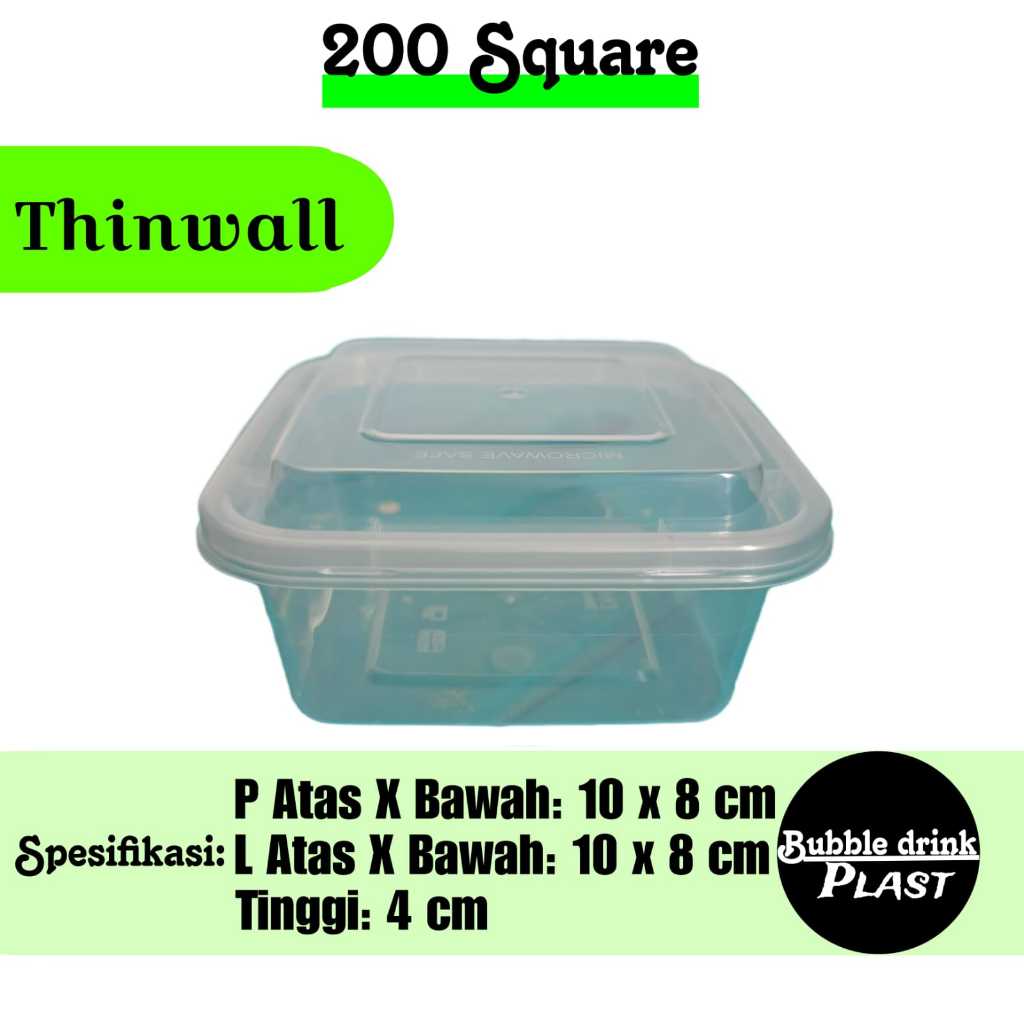 Thinwall KOTAK 200ml + tutup / wadah plastik square dessert kontainer