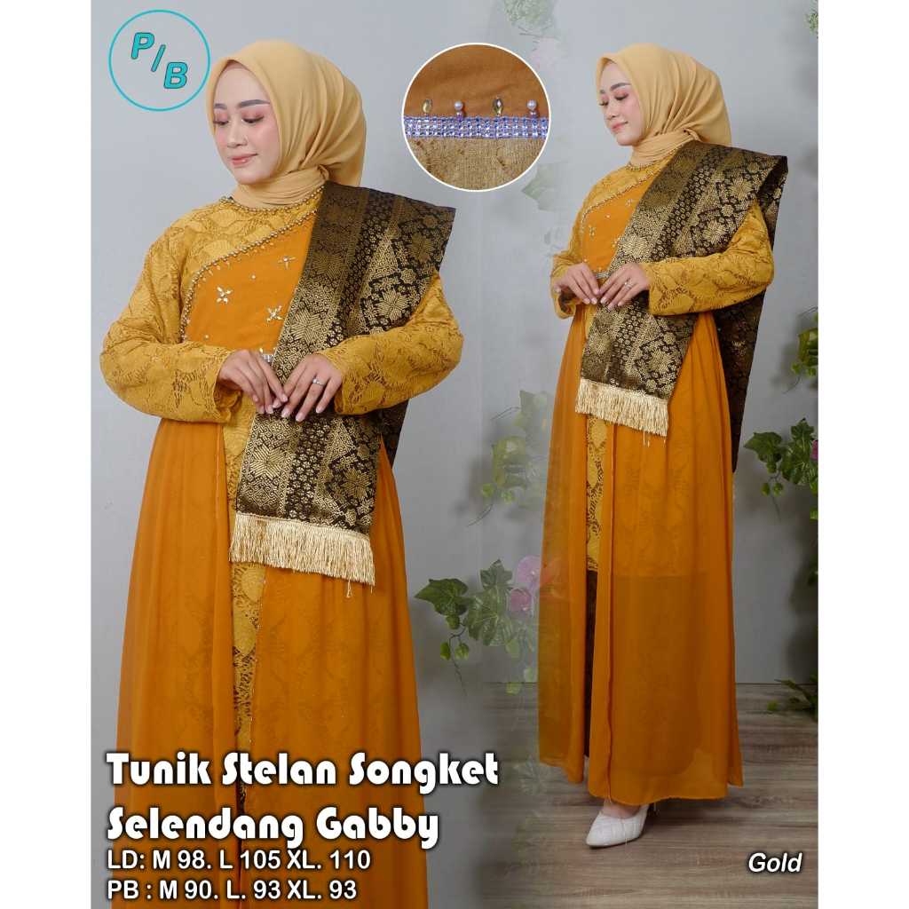 Setelan kebaya tunik selendang songket geby - kebaya modern - outfit kekinian - bahan brukat mix sel
