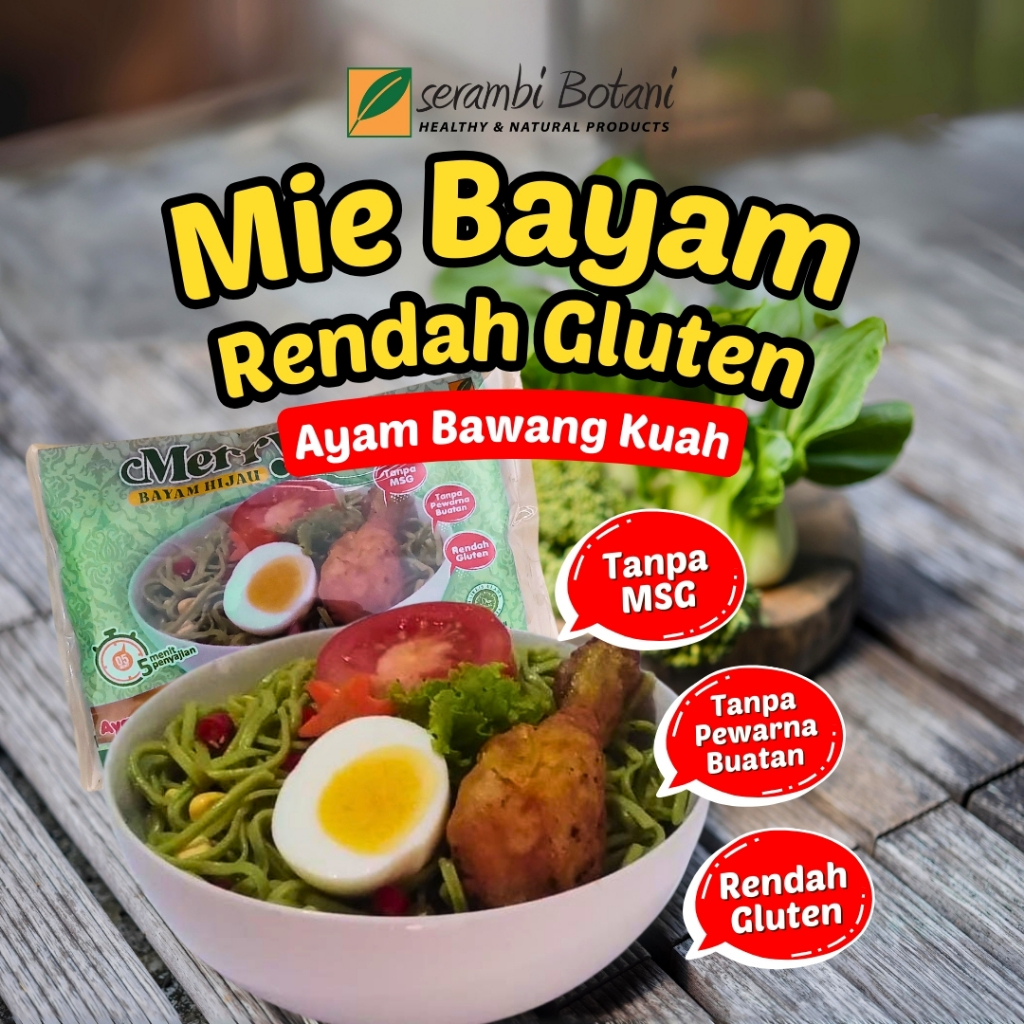 

Mie Instan Less Gluten Merry Mie Bayam Rasa Ayam Bawang dan Goreng