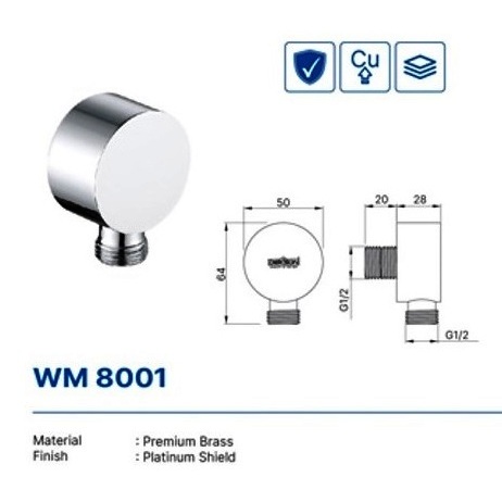 WALL UNION DEKKSON WM 8001 CP Sambungan Keran Shower Wall Union Fitting Extension Elbow Dekkson WM80