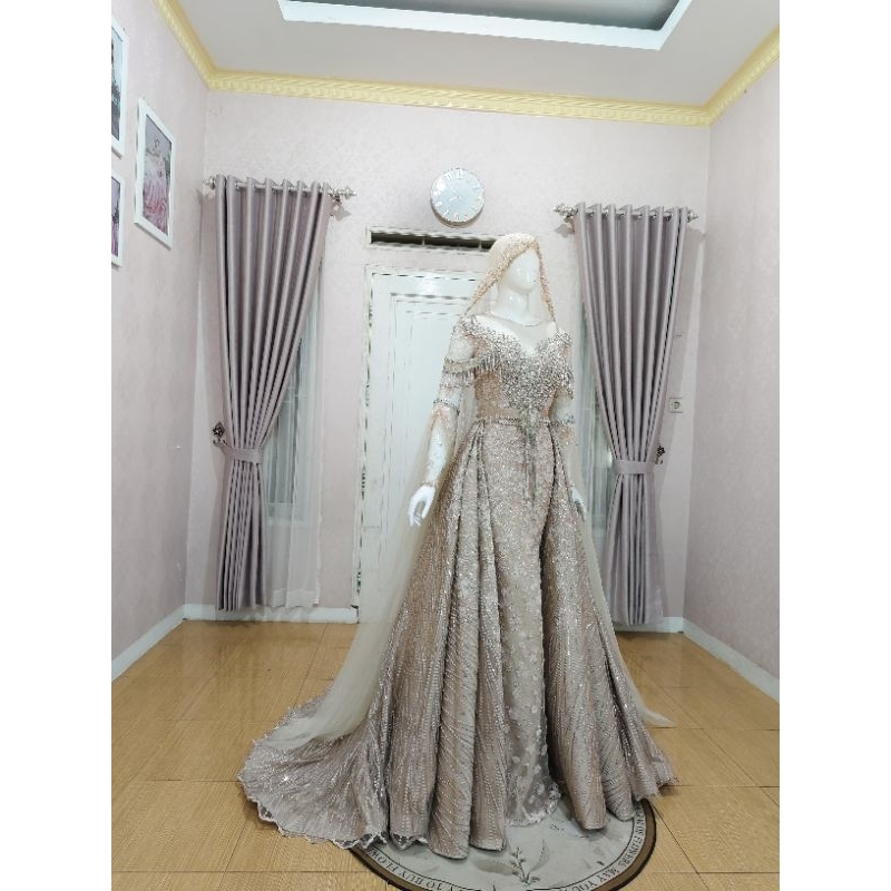 DRESS WEDDING NEW MODEL BEREKOR /KEBAYA PENGANTIN DUYUNG EKOR /BAJU PENGANTIN MUSLIM MODERN /GAUN WE