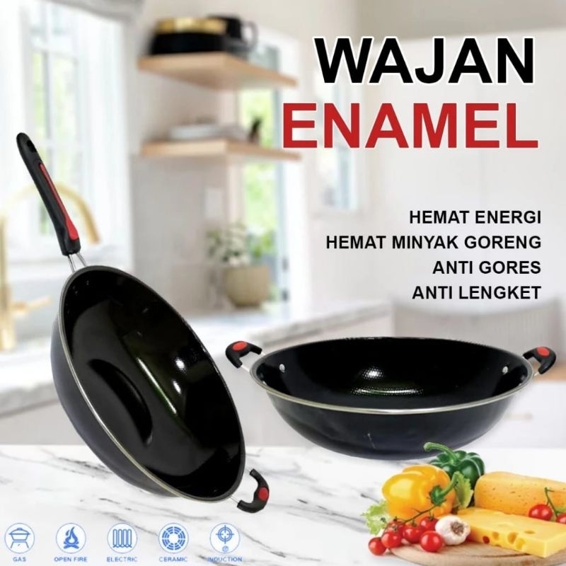 {YM} Wajan 34 Cm Anti Lengket / Wajan Enamel Anti Lengket Wajan Penggorengan Anti Lengket 34cm / Waj