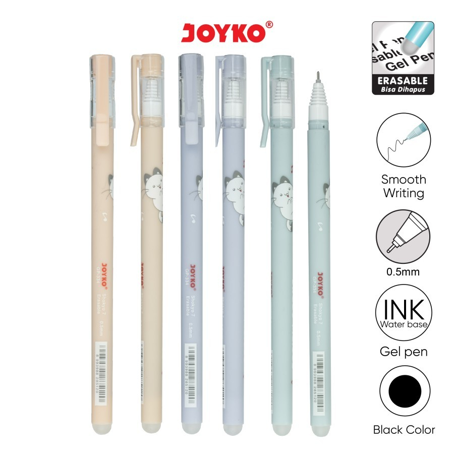 

JOYKO Gel Pen Bisa Dihapus GP-334 Shoyko 7 - 0.5mm Tersedia 1 Pack (12 Pcs) / 6 Pcs / 3 Pcs