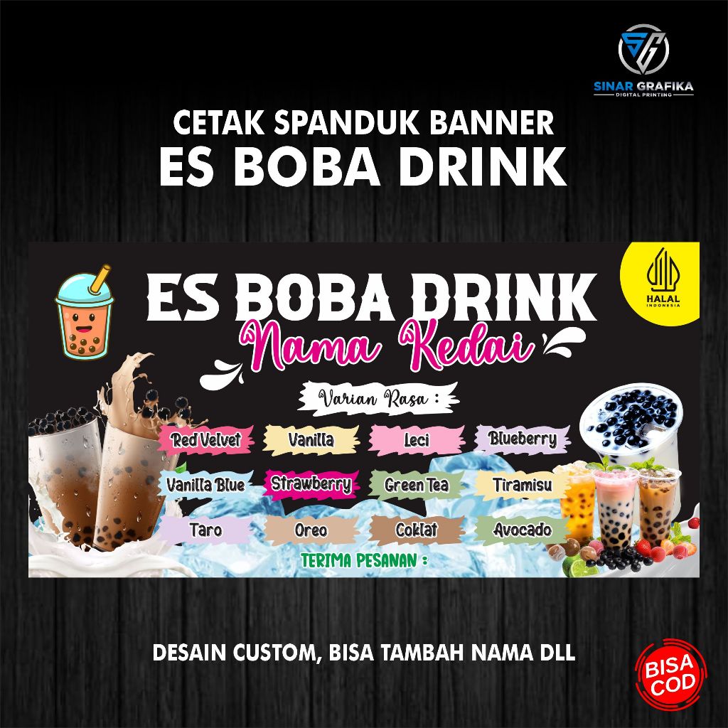 Spanduk Es Boba Drink, Banner Es Boba, Bisa Tambah nama dll