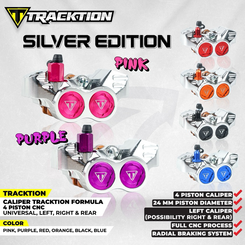 CALIPER TRACKTION FORMULA CNC 4 PISTON SILVER universal kanan kiri Kaliper silver chrome