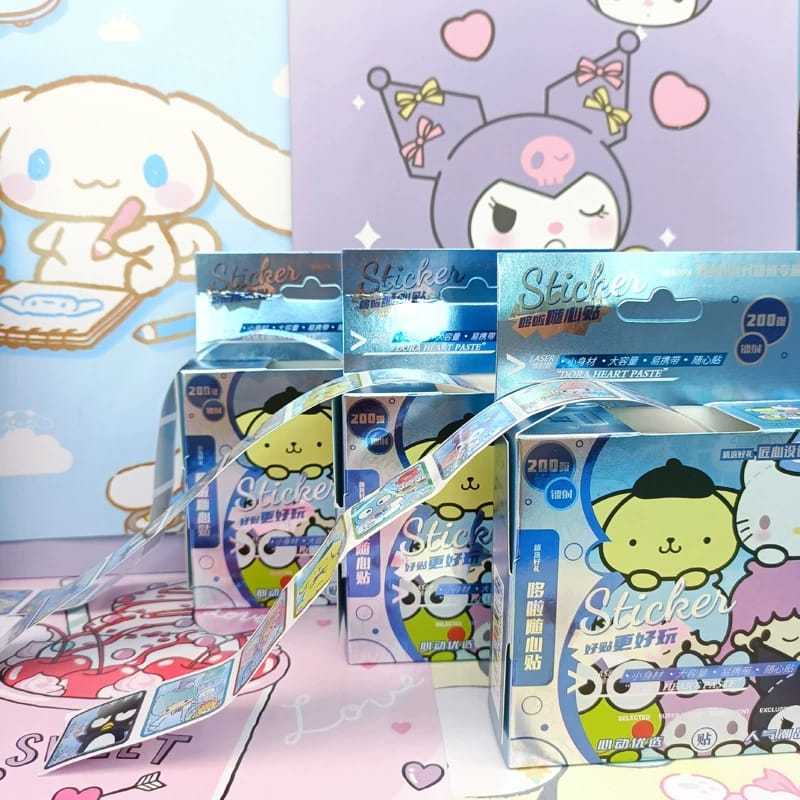 Stiker Sticker Laser Lucu Sanrio Karakter Isolasi Isi 200pcs Gulung