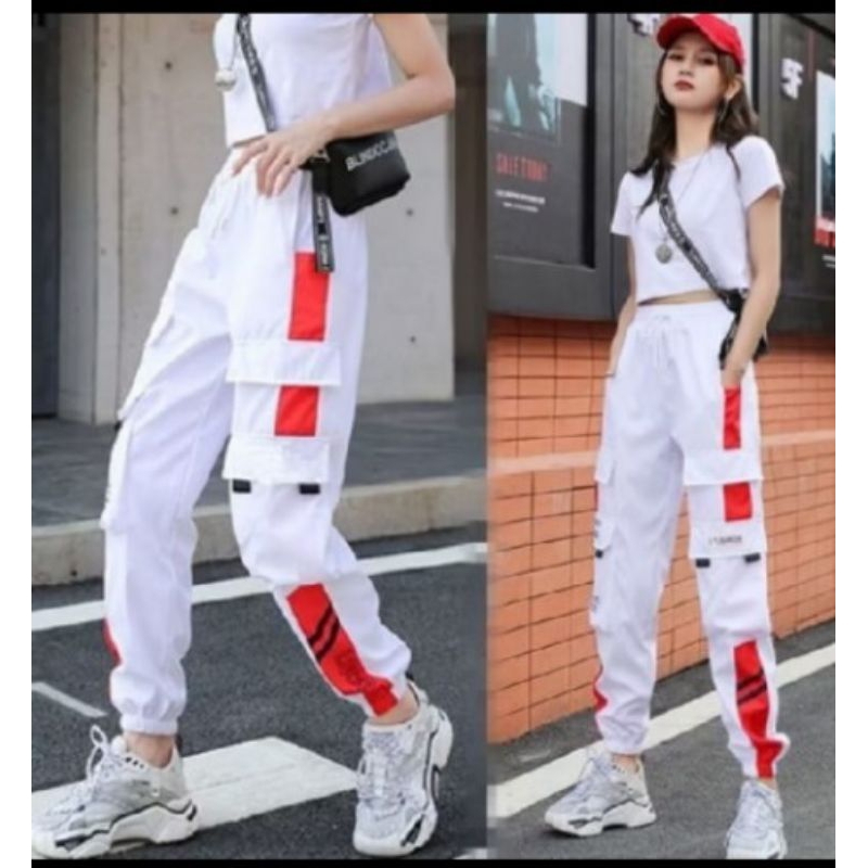 Sport Lose pant kargo/celana joger/celana merah putih