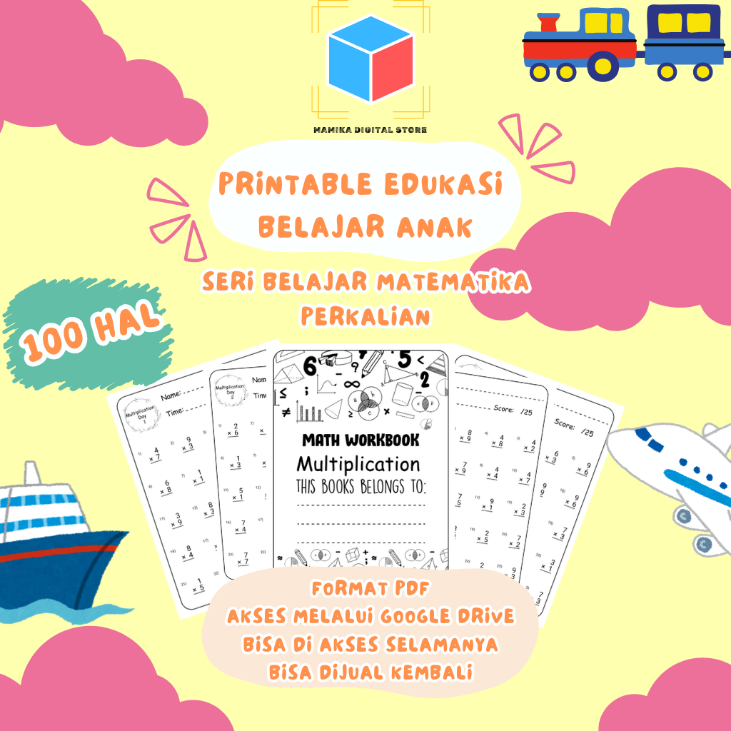 Worksheet Printable Aktivitas Anak - Seri Matematika Perkalian 100 Halaman