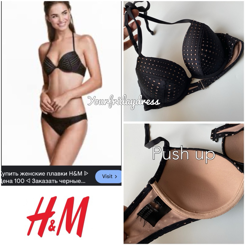 Bandeau Balconette Wired Bikini Bra H*N*M Top Padded Bikini Busa Tebal Push Up Atasan Baju Berenang 