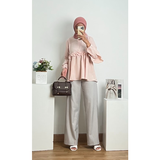 BLOUSE WANITA BAHAN LADY ZARA PREMIUM KARA Baby Pink