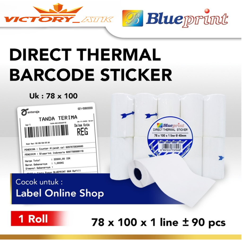 

Direct Thermal Sticker Resi Portable 78 x 100 BLUEPRINT 78x100 mm isi 90 Pcs - 1 Roll