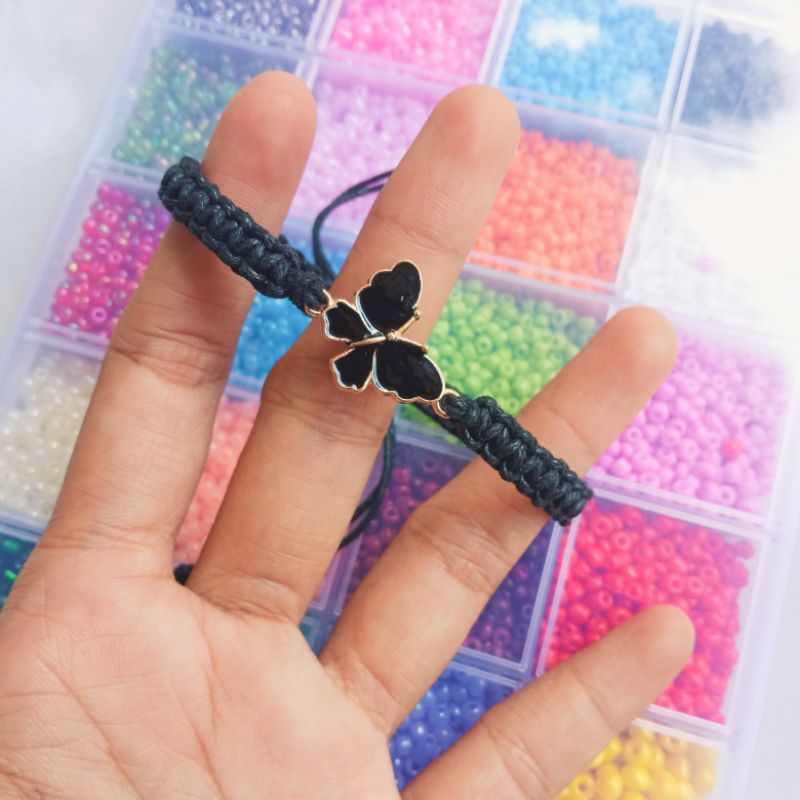 Gelang tali couple kupu kupu tali kepang anyam Korea 1mm charm enamel kupu kupu
