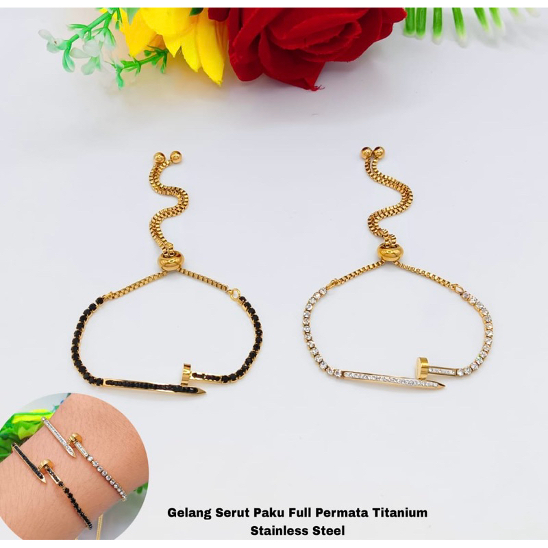 Gelang serut paku full permata titanium fashion wanita