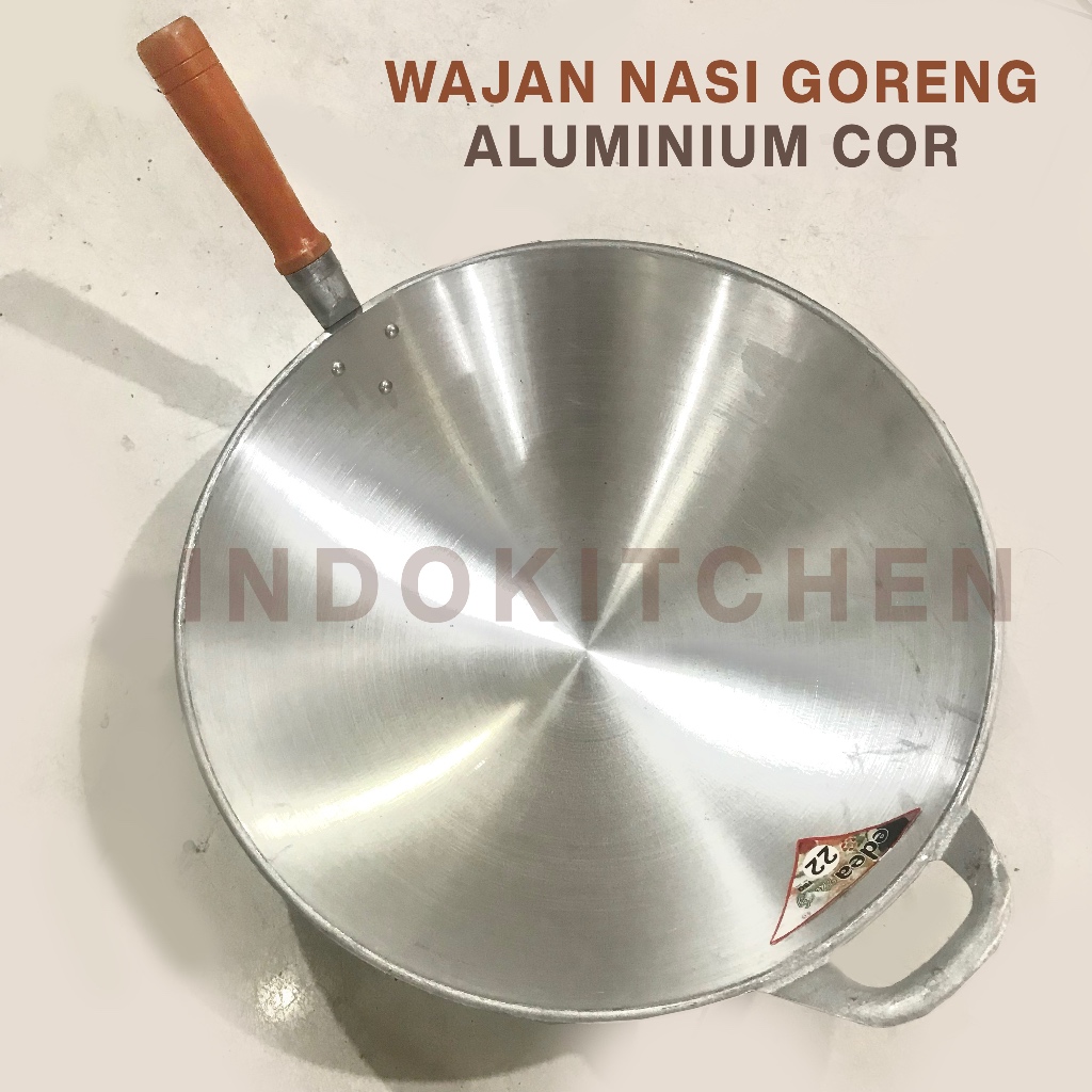 Wajan Nasi Goreng Gagang Kayu Anti Panas Anti Karat Nasional ED Wajan Mie Goreng Aluminium Cor Super