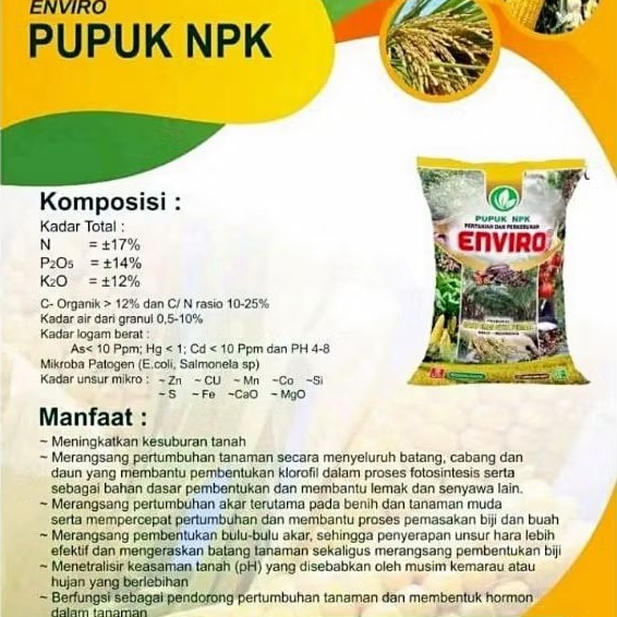 Pupuk ENVIRO NPK zak 50KG pupuk untuk padi